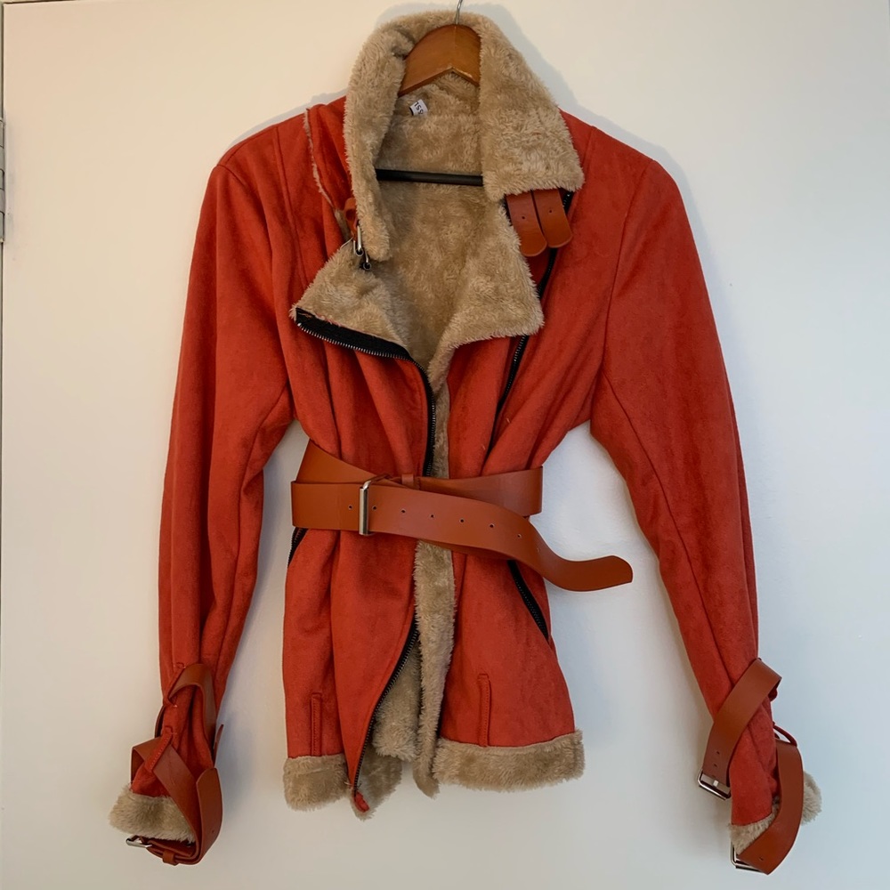 Misslook Red Orange Lapel Solid Jacket Size Small - image 5